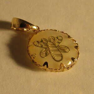 Lot of 2 Shiny Bumblebee & Flower Themed Pendants /Charms Enamel Mother of Pearl